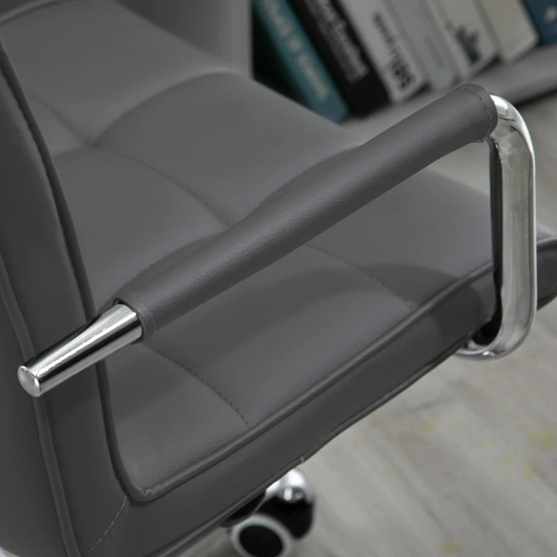 Vinsetto Grey PU Leather Office Desk Chair - Adjustable Mid Back Computer Chair with Armrests & Swivel Wheels
