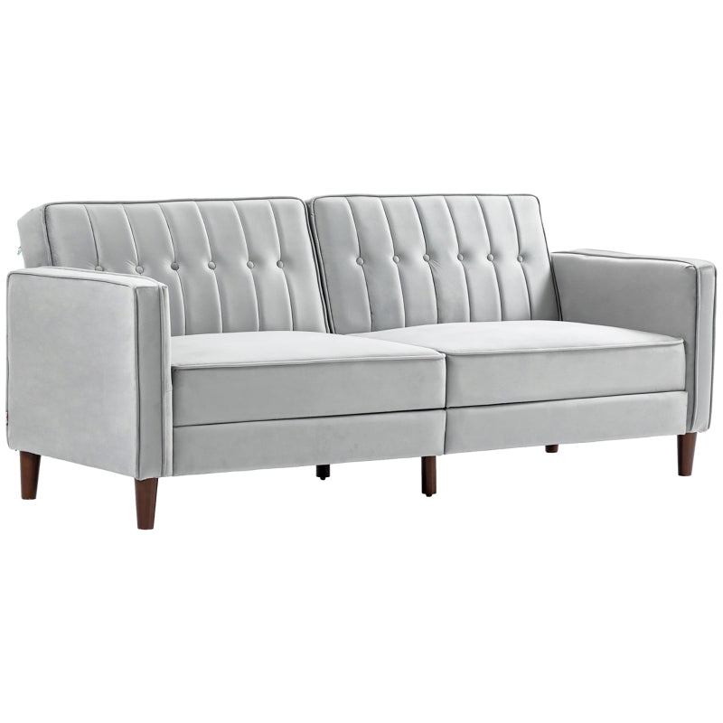 Modern Convertible Velvet Sofa Bed with Tufted Design, Compact Loveseat and Adjustable Split Back in Light Grey