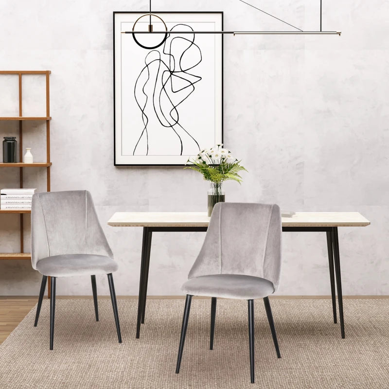 Modern Grey Dining Chairs Set of 2 - Upholstered Velvet Accent High Back Chairs with Metal Legs for Kitchen
