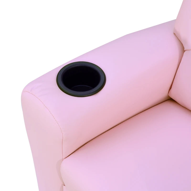 Pink Kids Recliner Chair - PU Leather, Adjustable Backrest & Footrest, Padded Headrest for Comfort - Perfect for Playrooms