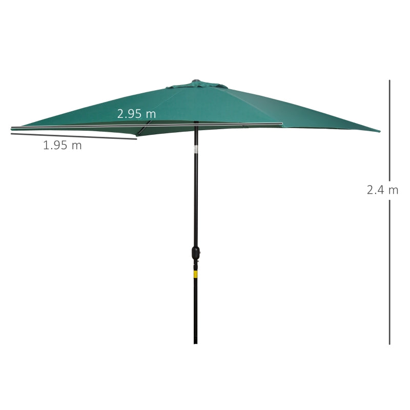 Green Rectangular Garden Parasol Umbrella with Tilt and Crank