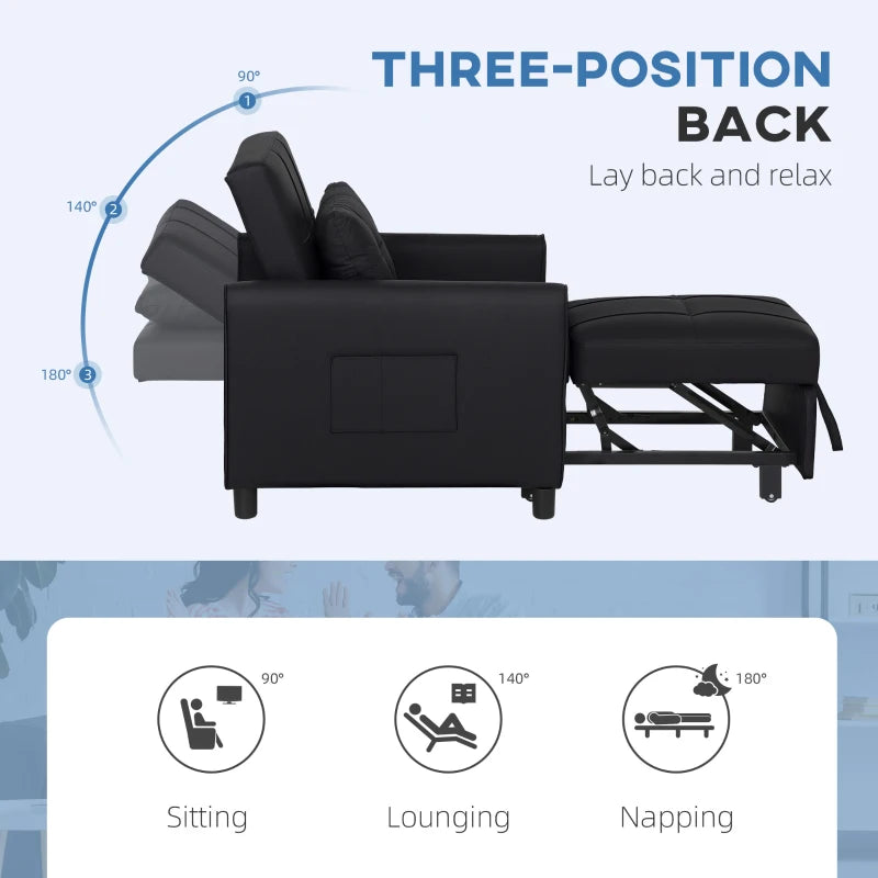 Linen-Look Black Single Chair Bed for Stylish Space-Saving Comfort