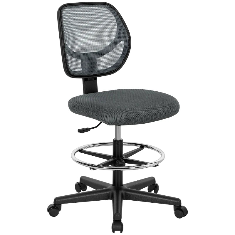 Vinsetto Ergonomic Mesh Standing Desk Chair - Adjustable Footrest & Seat Height, Charcoal Grey for Ultimate Comfort