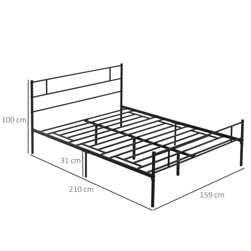 King Metal Bed Frame with Headboard & Footboard - Solid Slat Support, Underbed Storage, Stylish Black Bedroom Furniture
