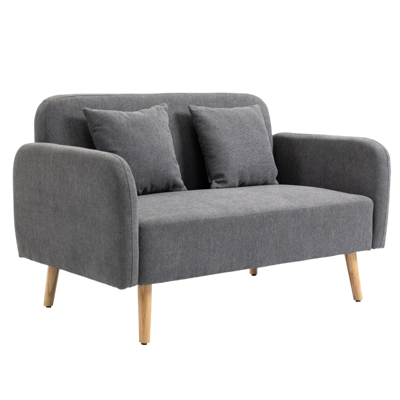 Modern Grey 2 Seater Loveseat Sofa with Pillows and Armrests for Living Room, Bedroom or Home Office