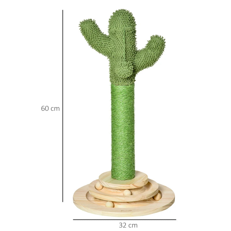 Cactus Cat Tree with Sisal Scratching Post & Hanging Ball - 60cm Indoor Play Tower for Kittens & Cats