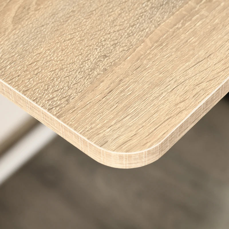 Modern White and Oak Writing Desk - 84L x 45W cm Home Office Computer Table with Storage Shelf for PC & Laptop