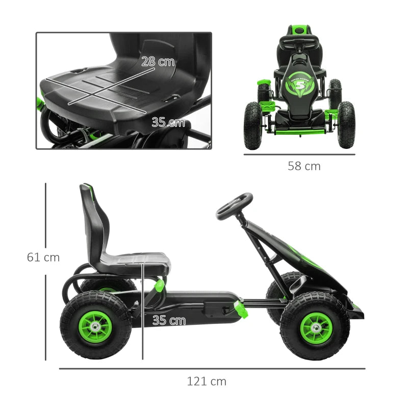 Kids Adjustable Seat Pedal Go Kart with Inflatable Tires for Outdoor Fun Green