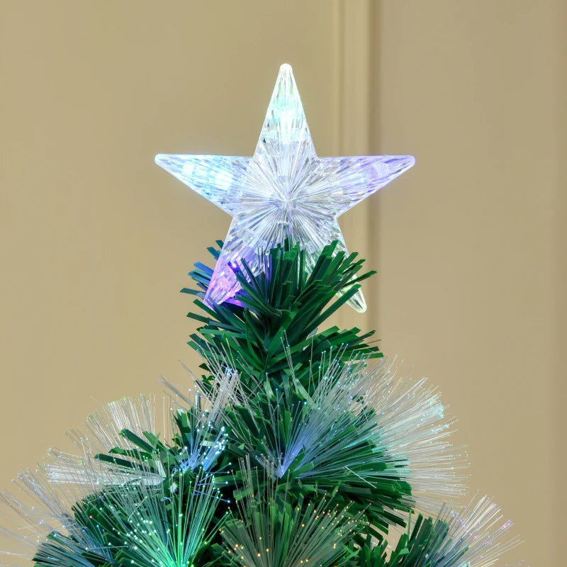 5FT Multicoloured Artificial Christmas Tree with Fibre Optic Lights, Pre-Lit Modes, Metal Stand & Star Holder - Festive Home Decoration