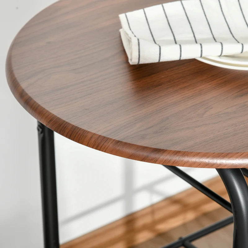 3 Piece Metal Frame Wood Top Dining Table Set with Storage Shelf and 2 Chairs for Breakfast Bar or Dining Room