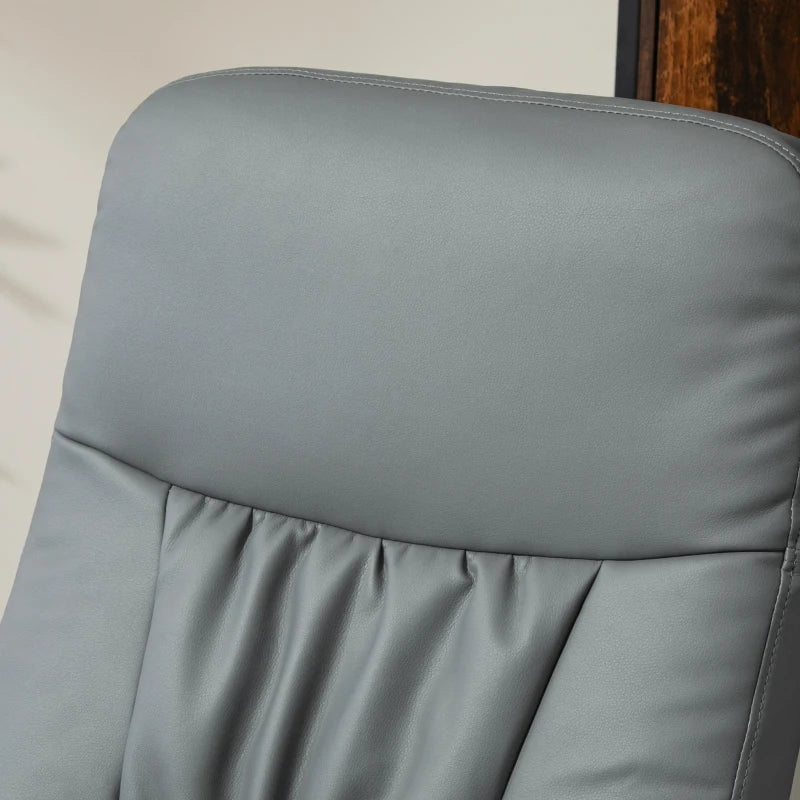 Stylish Grey Swivel Recliner Chair with Footstool - PU Leather Armchair for Living Room Comfort