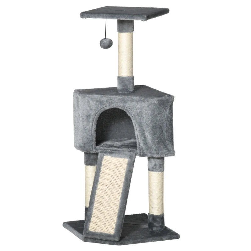 Corner Cat Tree for Indoor Cats - Grey Kitten Tower with Scratching Post, House, Ladder & Toy for Playful Kittens