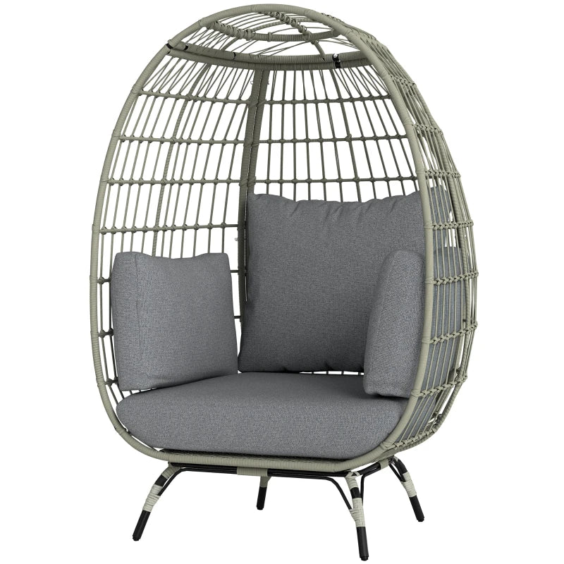 Stylish Rattan Egg Chair with Cushions and Pillows in Charcoal Grey for Outdoor Relaxation