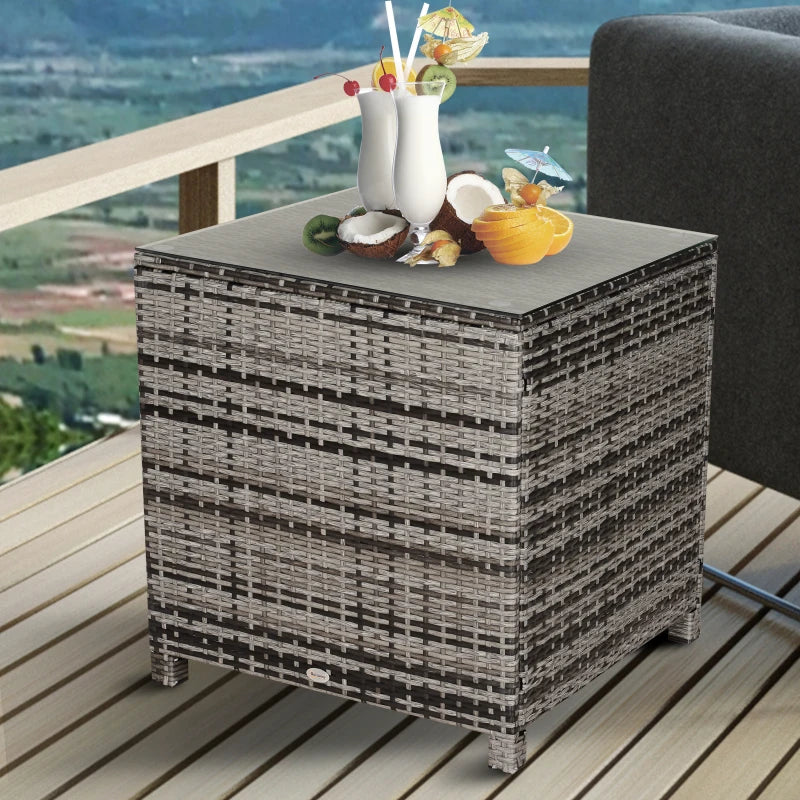 Grey Rattan Square Garden Table with Glass Top