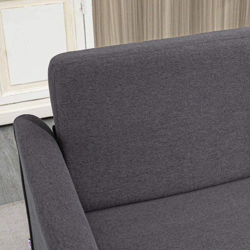 Modern Compact Loveseat Sofa for Living Room with Wooden Legs and Armrests in Dark Grey