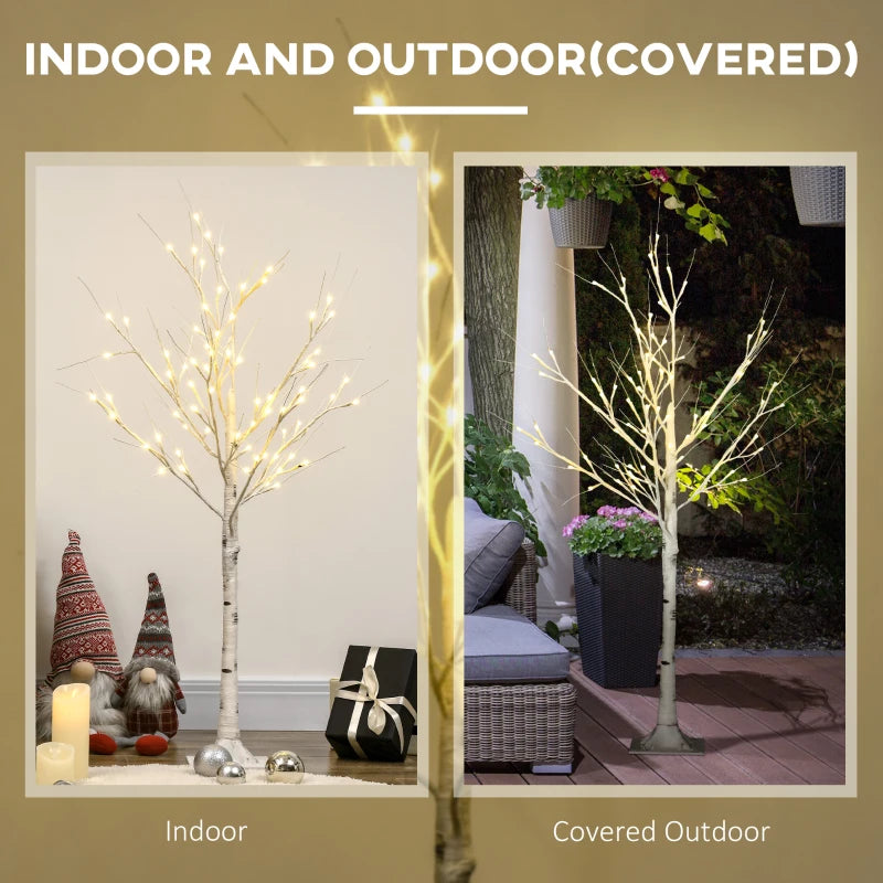 4ft Pre-Lit Artificial White Birch Tree with Warm White LED Lights - Indoor & Outdoor Decorative Lighting