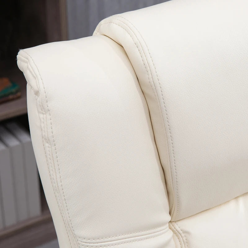 Vinsetto Cream White PU Leather Office Chair - Swivel Computer Chair with Footrest, Adjustable Height & Wheels