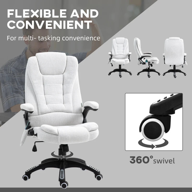 Vinsetto Heated Massage Recliner Chair - 6 Massage Points, 360° Swivel, Linen-Feel Fabric, Cream White - Perfect for Office & Home