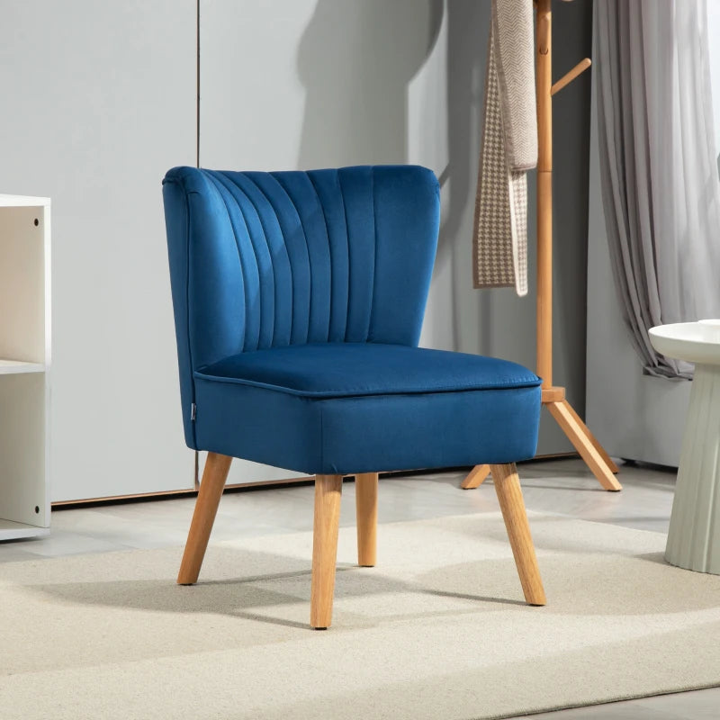 Modern Fabric Accent Chair for Living Room with Rubber Wood Legs and Thick Padding in Dark Blue