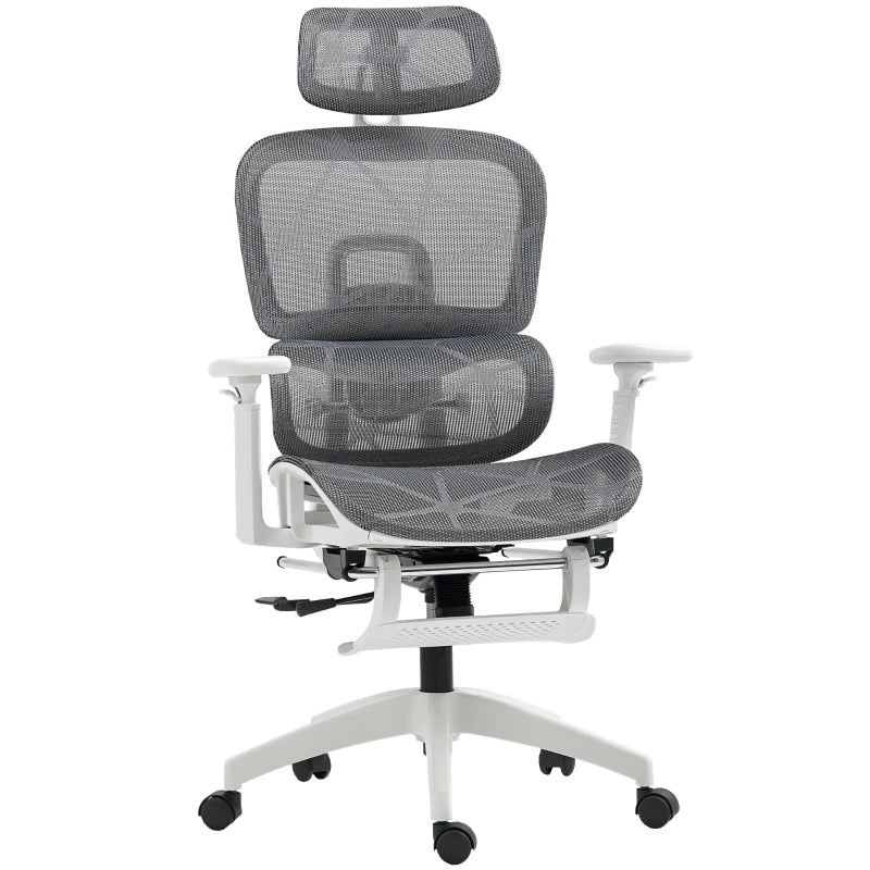 Multi-Adjustable Ergonomic Mesh Office Chair in Grey and White