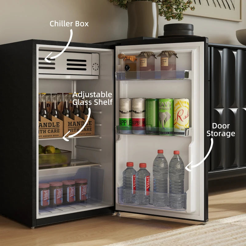 85L Retro Under Counter Fridge with Chiller Box, Adjustable Thermostat & Glass Shelves - Black Small Refrigerator