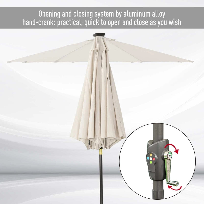 LED Light Solar Garden Umbrella, Off-White, 2.7m