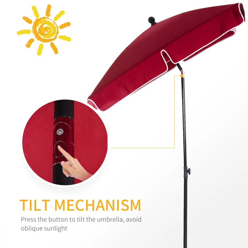 Red Rectangular Garden Parasol with Ruffles & Tilting Canopy