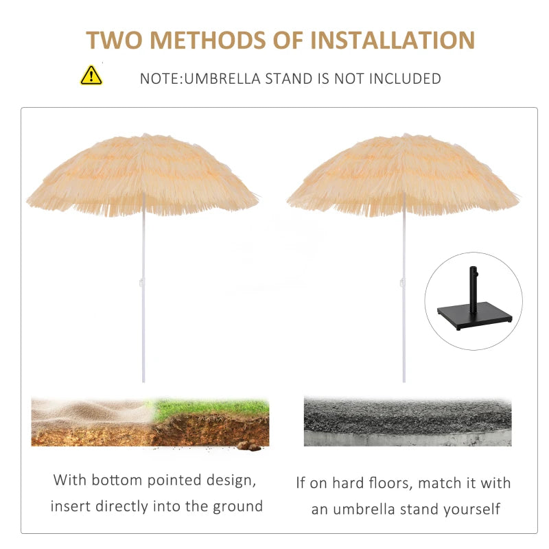 Wheat 1.6m Folding Beach Umbrella with Tilt Crank - Patio Sunshade