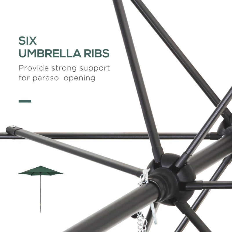 Green 2m Outdoor Garden Parasol Umbrella with 6 Sturdy Ribs