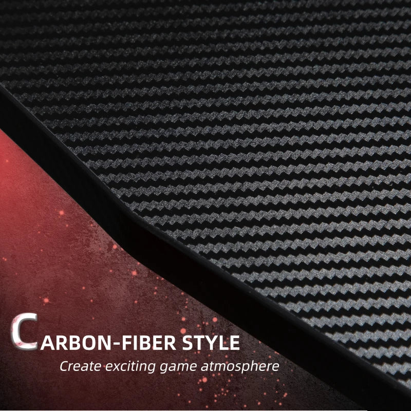 Carbon Fibre Gaming Desk 122x66 cm - Black & Red Gamer Workstation with Headphone Hook, Cup Holder & Gamepad Storage