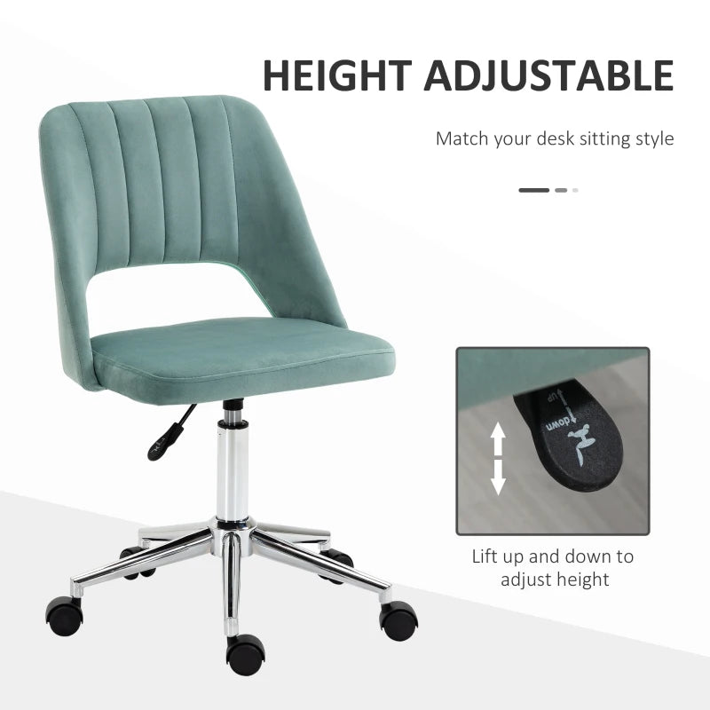 Vinsetto Green Velvet Mid Back Office Chair - Swivel Scallop Shape Computer Desk Chair for Home Study & Bedroom