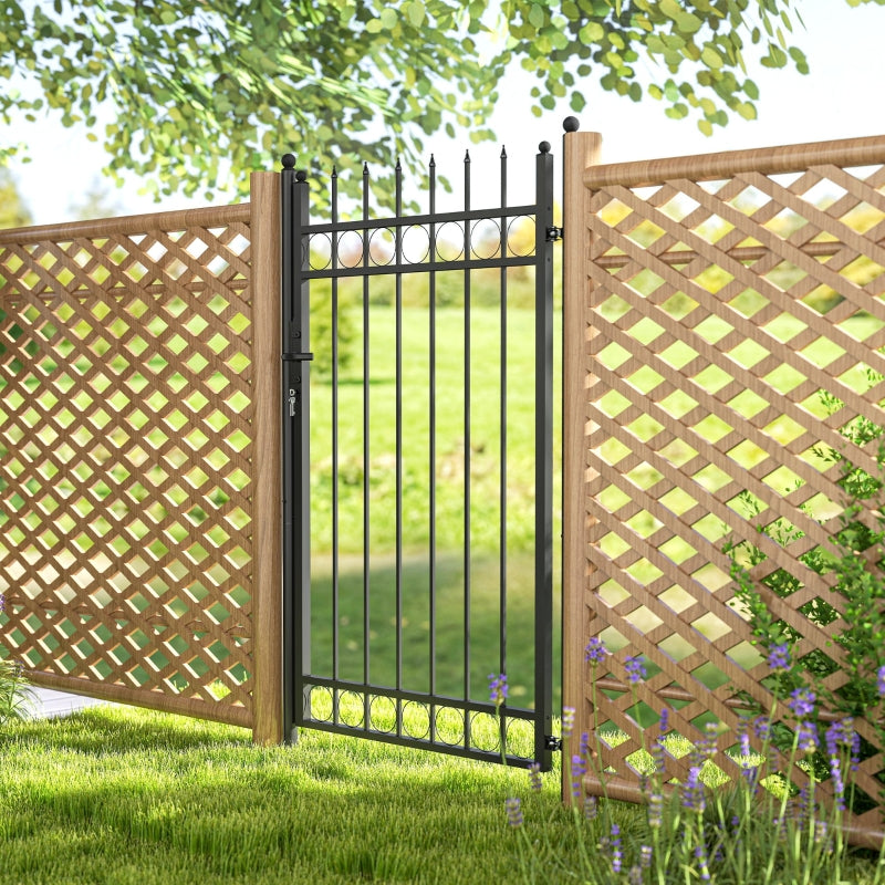 Galvanised Steel Garden Gate with Lock, Keys & Handle - Black Outdoor Security Barrier 105x204 cm