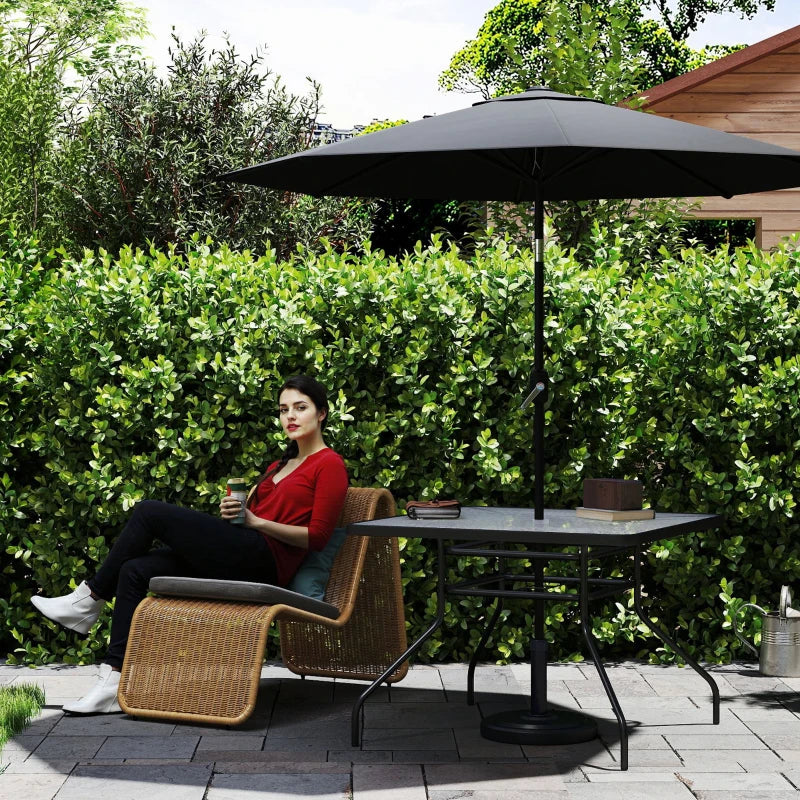 glass patio table with umbrella hole uk Square Garden Dining Table with Tempered Glass Top & Umbrella Hole
