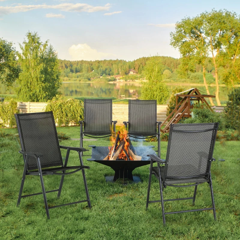 Black Folding Metal Outdoor Dining Chairs Set of 4