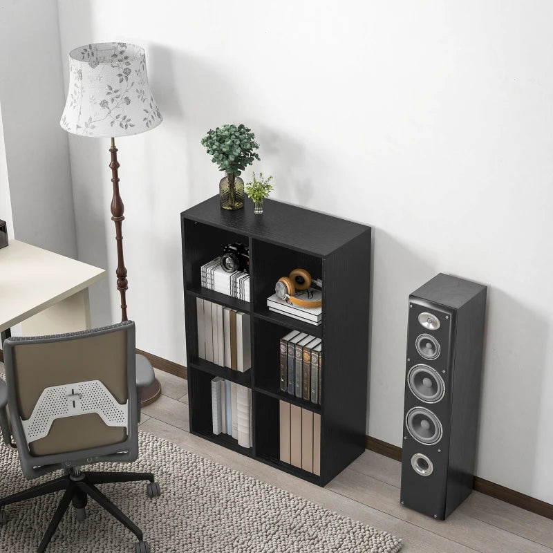 Stylish Six-Cube Bookcase in Black Wood Effect - Modern Storage Solution for Home or Office Organization