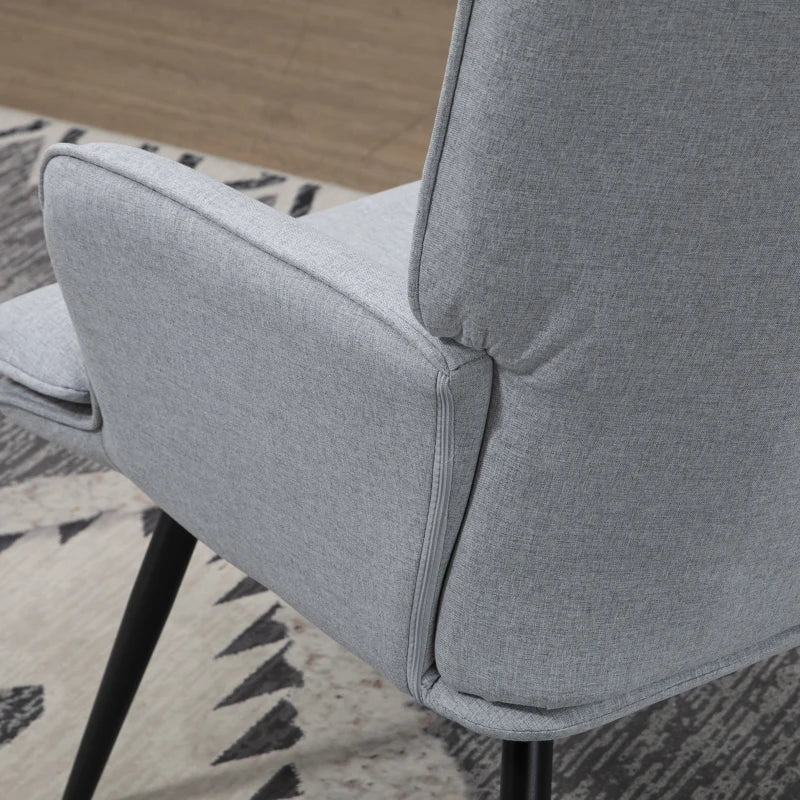Light Grey Linen Accent Armchair with Footstool for Living Room, Bedroom, and Home Study