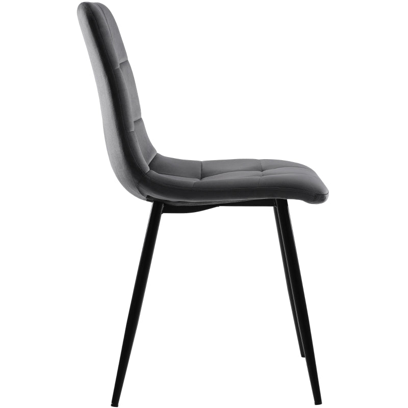 Set of 4 Ergonomic Velvet Dining Chairs with Metal Frame and High-Density Foam Padding in Grey
