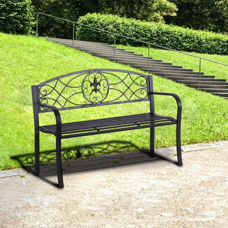 Black Metal Frame Garden Bench, 128x50x91 cm