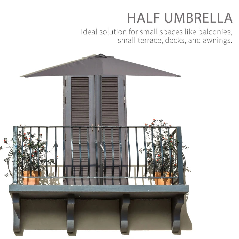 Grey Half Round Balcony Parasol with Crank Handle (2.3m) - Base Not Included