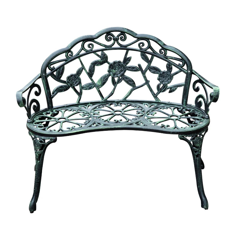 Antique Green Cast Aluminum Garden Bench