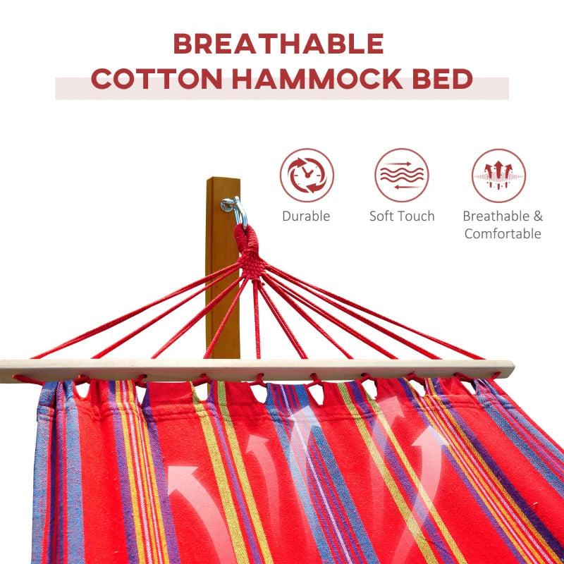 Multicolour Outdoor Hammock with Wooden Arc Stand - Garden Swing Bed