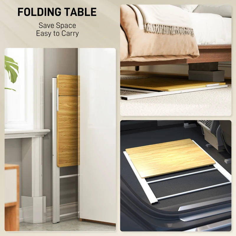 Compact Folding Desk for Small Spaces - Foldable Computer Desk with Storage Shelf, 2-Tier Writing Table, Maple Wood-effect, 86x66x82 cm