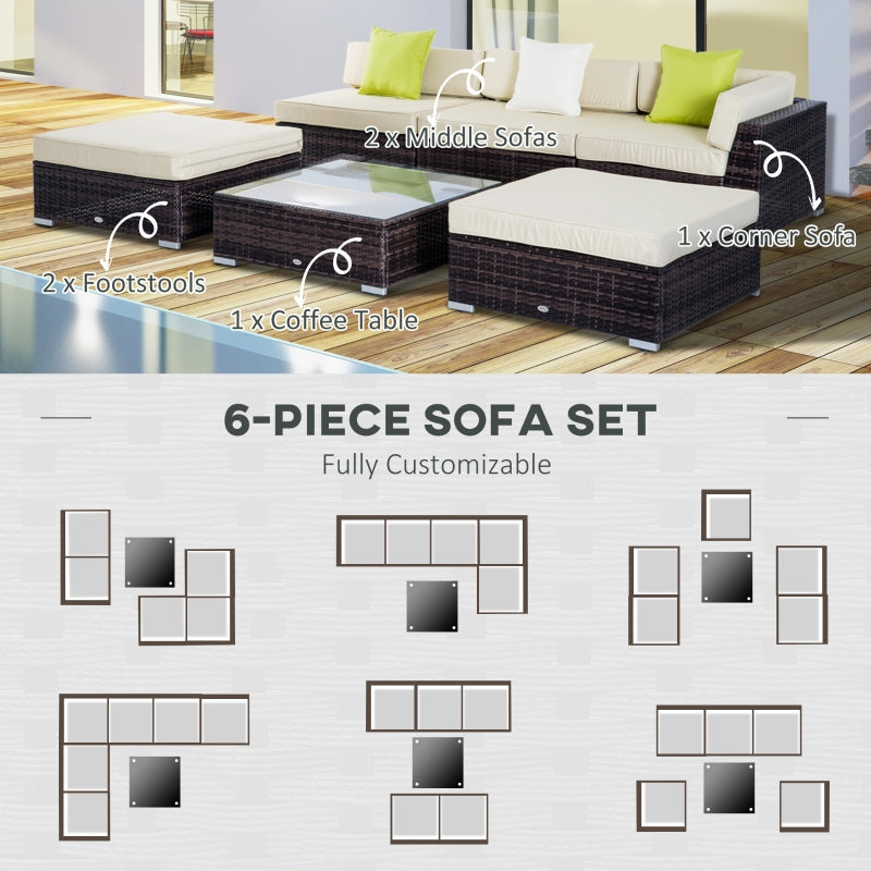 6 Piece Rattan Sofa Set With Coffee Table