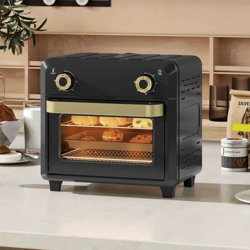 10L Black Air Fryer Oven - Oil-Free Cooking, Grill, Roast & Bake, 1000W, Adjustable Temperature & Timer, Dishwasher Safe