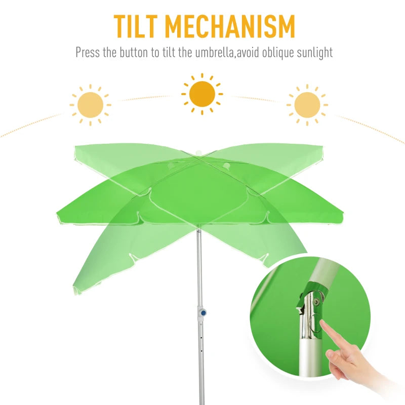 Green 2m Portable Beach Umbrella with Tilt and Adjustable Height