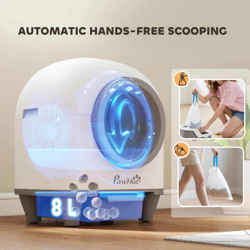 Extra Large Self Cleaning Cat Litter Tray with APP Control Safety Protection Odor Removal Rubbish Bag for Multiple Kittens 80L