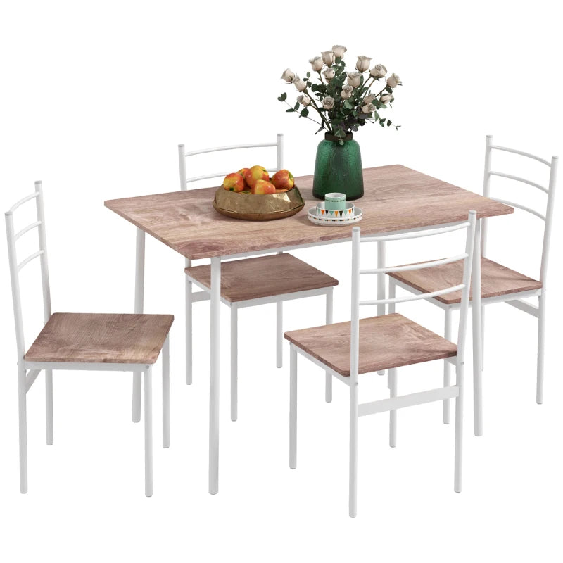 Stylish Five-Piece Compact Dining Table Set with Chairs - Modern Brown and White Design for Small Spaces