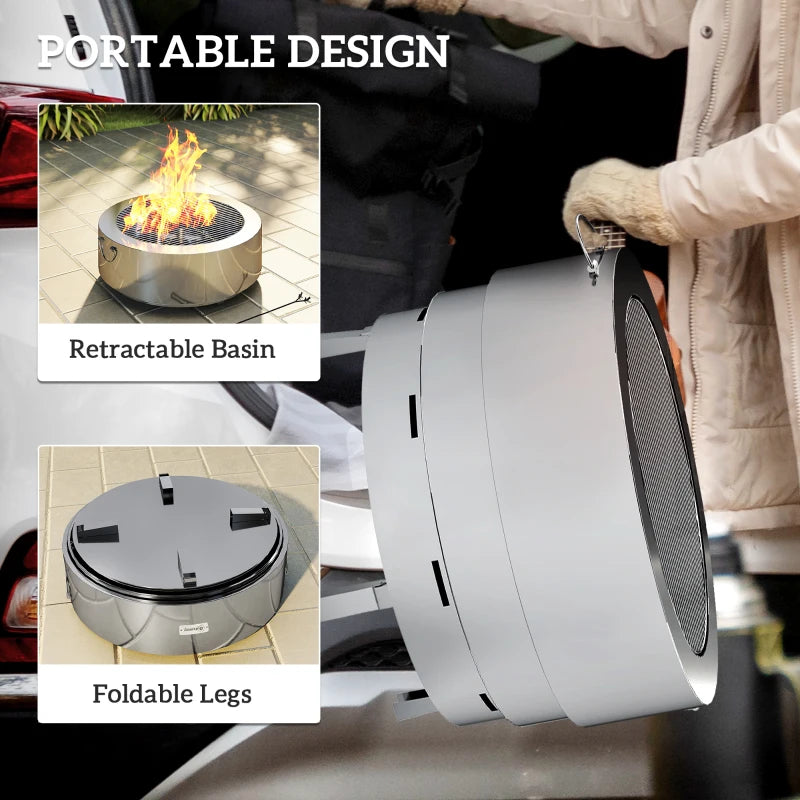 Stainless Steel Wood-Burning Fire Pit with Poker - Durable Outdoor Fire Pit for Backyard