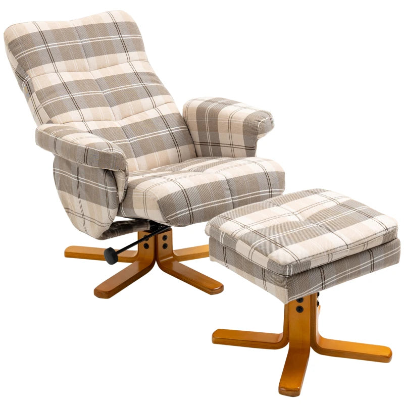 Linen Swivel Recliner Chair with Footstool and Storage, Wooden Base for Living Room, Multicolour