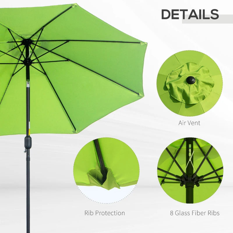 Green Tilting Garden Parasol Umbrella with Fibreglass Ribs